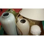 A box of miscellaneous items to include glass table lamp and shade, ceramic bust,