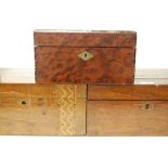 A Victorian walnut and Tunbridge decorated box (lacking interior);