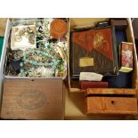 A collection of assorted jewellery boxes and costume jewellery to include faux pearl necklace,