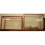 Two modern rectangular glazed display cases