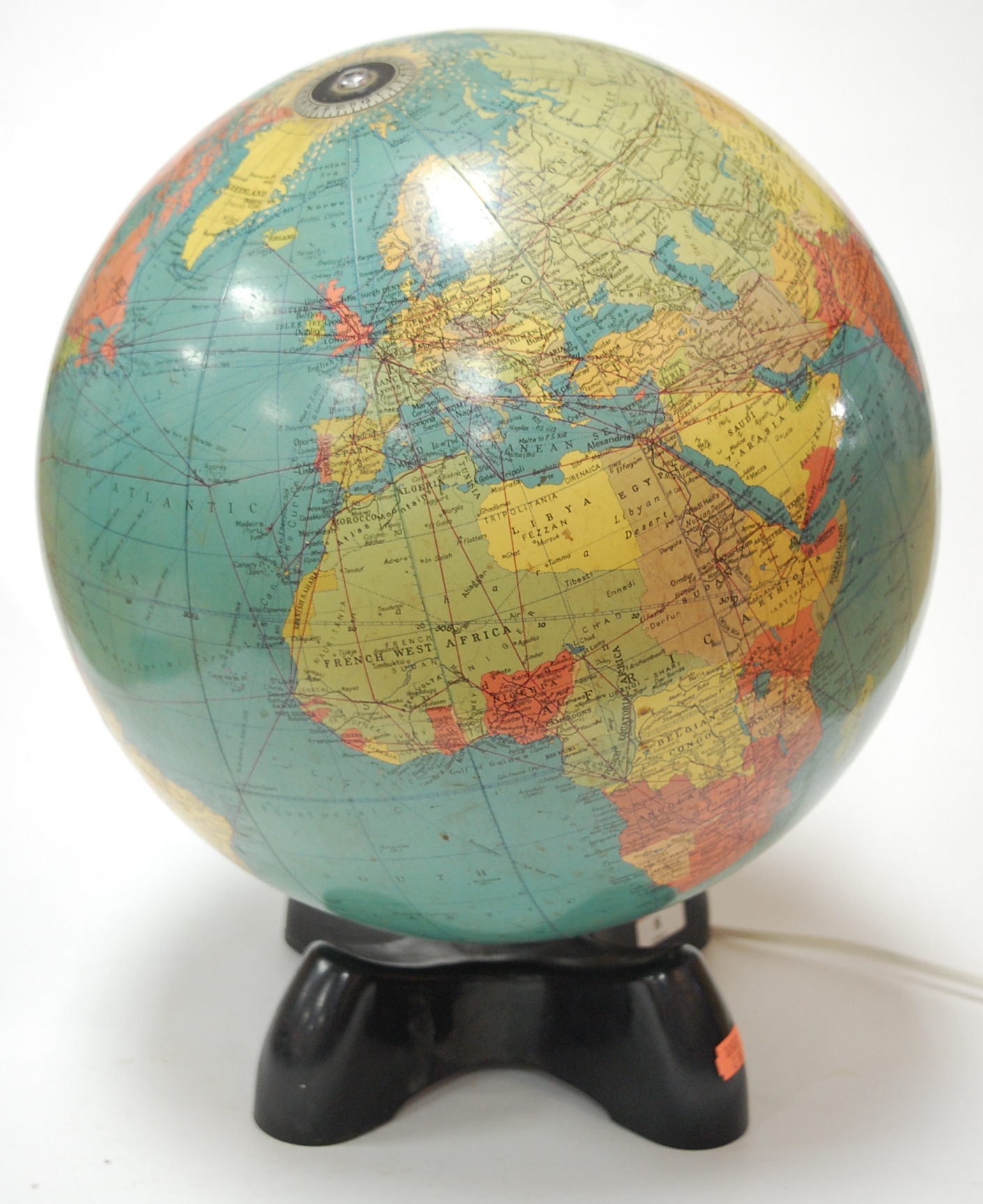 A mid 20th century Geograma Ltd illuminated library terrestrial globe