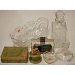 A box of miscellaneous items to include onyx table cigarette box, onyx lighter,