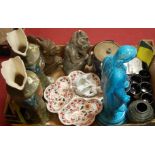 A box of miscellaneous china to include early 20th century continental porcelain figure (a/f),