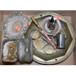 A small collection of miscellaneous items to include silver napkin ring, glass ashtray,