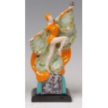 Peggy Davies Ceramics - Standing Dancer, underglaze painted figurine, modelled by Martin Thompson,