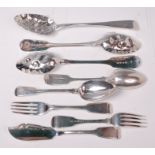 Assorted Georgian and later silver flatware, to include; Old English pattern tablespoon,