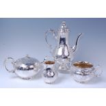 An early Victorian silver four piece tea and coffee service, comprising; teapot, coffee pot,