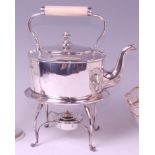 A late Victorian silver spirit kettle on stand, of oval form,