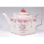 An early 19th century Staffordshire teapot, probably New Hall, of silver shape,