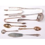 Mixed silver flatware, to include; George IV silver sifting spoon in the Old English pattern,