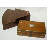 A Victorian oak and brass bound gun box having baize lined interior,