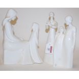 A Royal Doulton blanc-de-chine figure of Peace HN2470; together with Brother and Sister HN3460;
