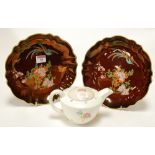 A pair of Carlton ware Rouge Royale dishes of scalloped form decorated with phoenix and flowers,
