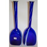 A pair of large modern blue studio glass bottle vases, h.