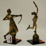 An early 20th century cast brass figure of Diana the Huntress, signed CWENES(?),