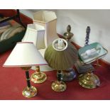 Five various modern table lamps and a green glass desk lamp (6)