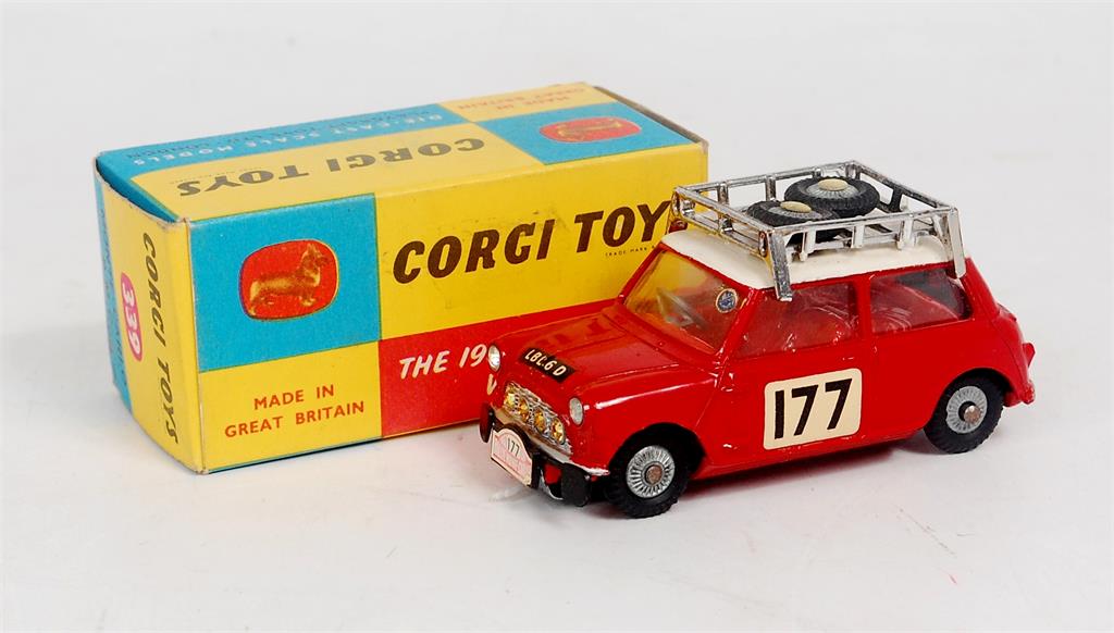 Corgi Toys, 339 Mini Cooper S Monte Carlo Winner, red body with white roof, racing number 177,