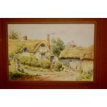 C W Morsley - Pair; Thatched cottages in Summer, watercolours, each signed,