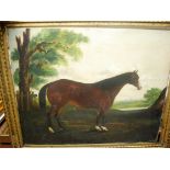 Early 20th century school - Study of a bay thoroughbred within a landscape,