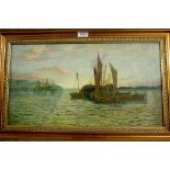 W Jones - Fishing Boats early morning, oil on canvas, signed lower left,
