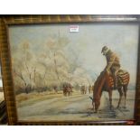 Early 20th century school - Racehorses in winter, acrylic,