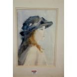 Geoff Masters - Profile portrait of a young woman, watercolour and wash with traces of pencil,