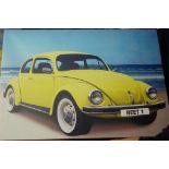 A modern photographic print of a 1950s taxi on canvas;