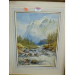 J B Noel - In the valley of Grindolwold, watercolour with traces of body colour, signed lower right,