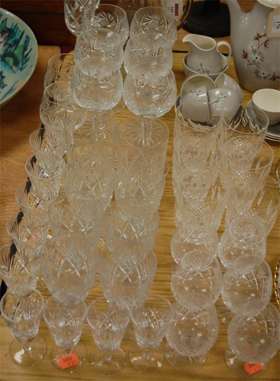 A collection of cut glass ware to include; wine hocks,