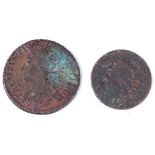 1689 James II Irish 'gun money' half crown together with 1689 'Irish gun' money shilling (2)