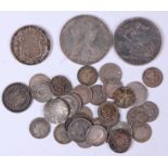 Mixed lot of various British and foreign silver coins to include; 1900 Victoria crown,