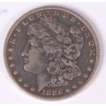 USA, 1886 silver Morgan dollar, obv. Liberty head above date, rev.