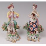 A pair of Bow porcelain figures, circa 1776, modelled as a gallant and his lady,