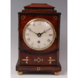 A Regency mahogany and brass inlaid bracket clock, of small proportions,