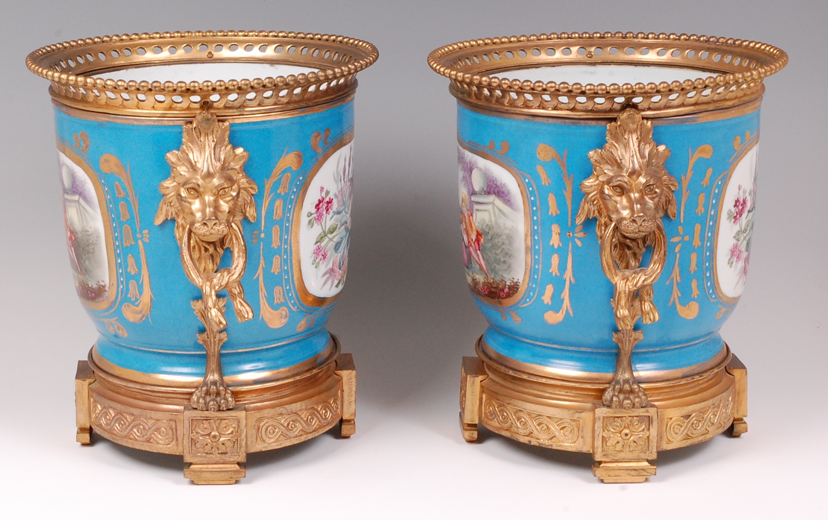 A pair of circa 1900 Sevres style porcelain ice pails, - Image 2 of 5