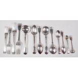 A Victorian silver harlequin cutlery suite, in the Fiddle & Thread pattern,