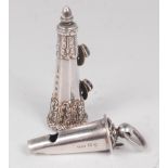 A mid-Victorian silver policemans whistle, in case, both of conical form,
