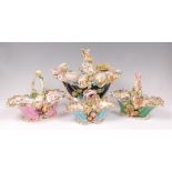 An English soft paste porcelain floral encrusted basket, probably Coalport,