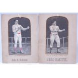 19th century Stevens of Coventry silk studies of the pugilists John L Sullivan and Jem Smith,