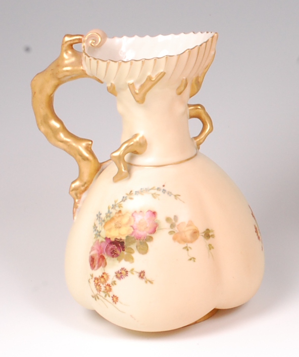 A Royal Worcester blushware jug, decorated with sprays of wildflowers and heightened in gilt, - Image 2 of 2