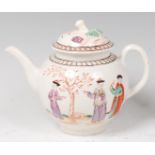 A Lowestoft porcelain bullet shaped teapot and cover,