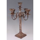 A circa 1900 Mappin & Webb silver plated five light candelabra,