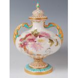 A late Victorian Royal Worcester pedestal vase and cover, shape No.