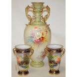 A pair of mid-20th century Noritake twin handled vases,