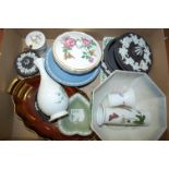 A collection of miscellaneous china to include Wedgwood black jasper ware trinket jar and cover,