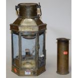 An early 20th century brass cased railway lantern, stamped BULPITT & SONS of Birmingham,