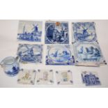 A collection of assorted blue & white ceramic tiles to include Dutch Delft and English examples