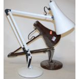 A modern white painted angle-poise desk lamp;