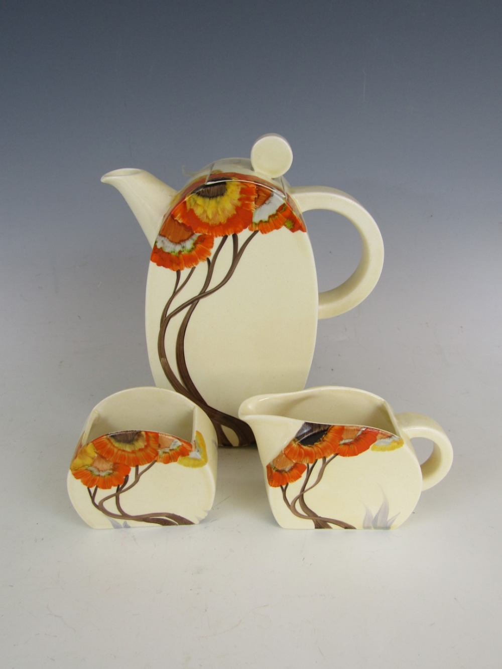 A Clarice Cliff Bizarre coffee service in the Rhodanthe pattern, comprising Bonjour coffee pot and - Image 3 of 4