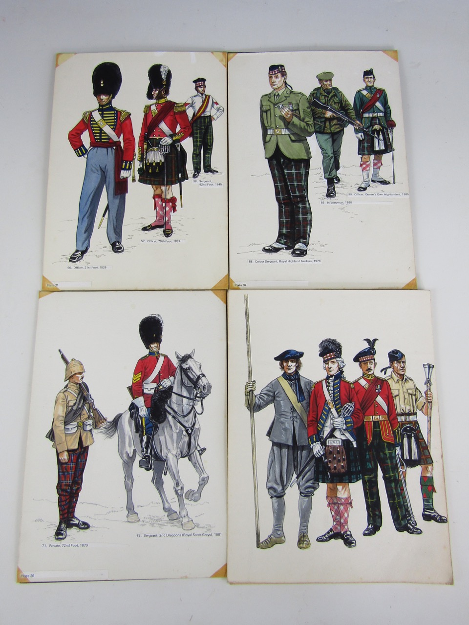 Jeffrey Burn (Contemporary) Four various British Army uniform studies, watercolour and gouache, each